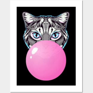 Pink Bubblegum Cat Posters and Art